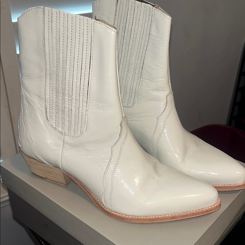 Free People White Ankle Booties with Western Flair